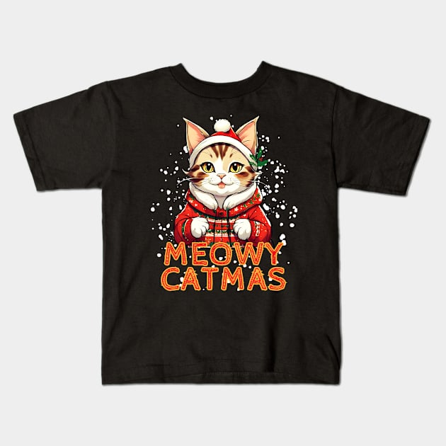 Cute cat in a Christmas Sweater. Kids T-Shirt by Gone Retrograde